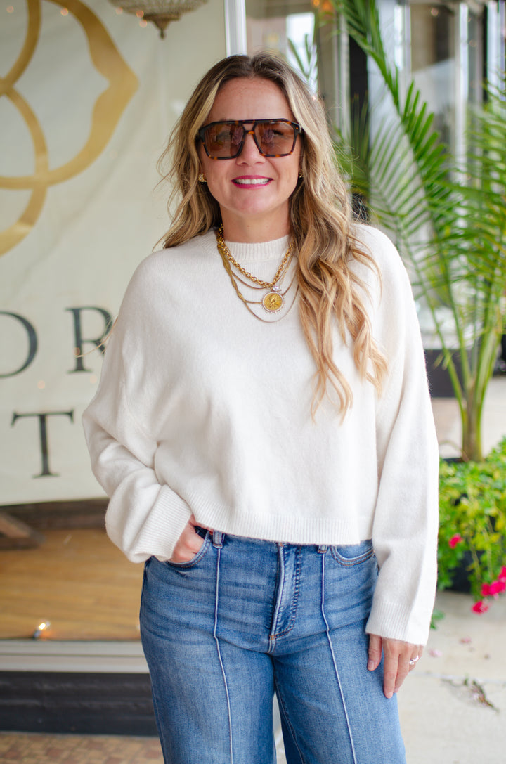 Winter Wish Soft Crew Neck Cropped Sweater in Cream