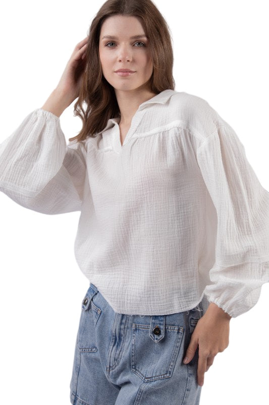 Summer Breeze Cotton Gauze Oversized Top in White