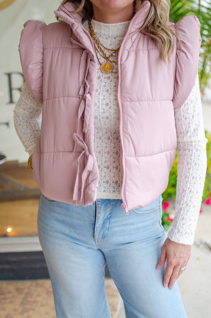 Fancy Flutter Sleeve Puffer Vest in Blush