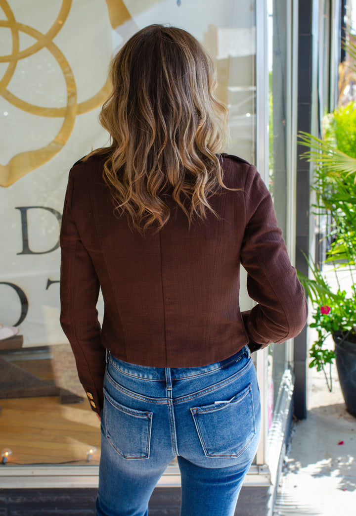 Time Will Tell Double Button Jacket In Dark Brown