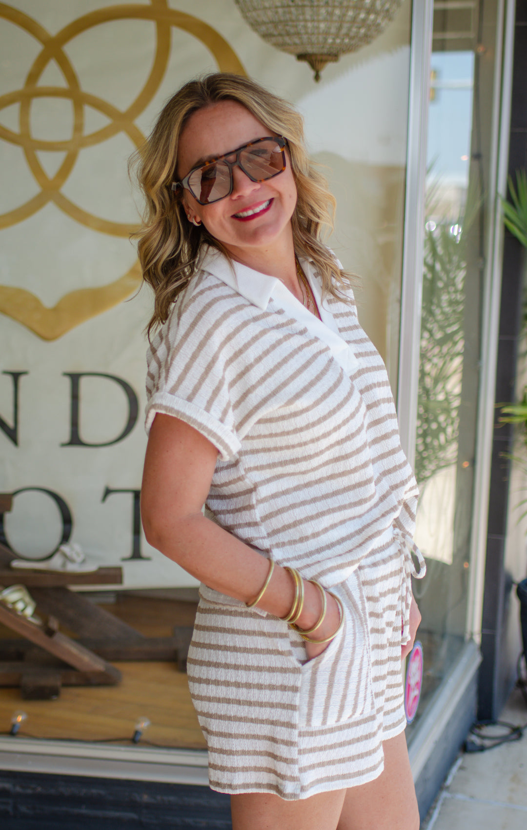 All I Need Striped Top in Tan