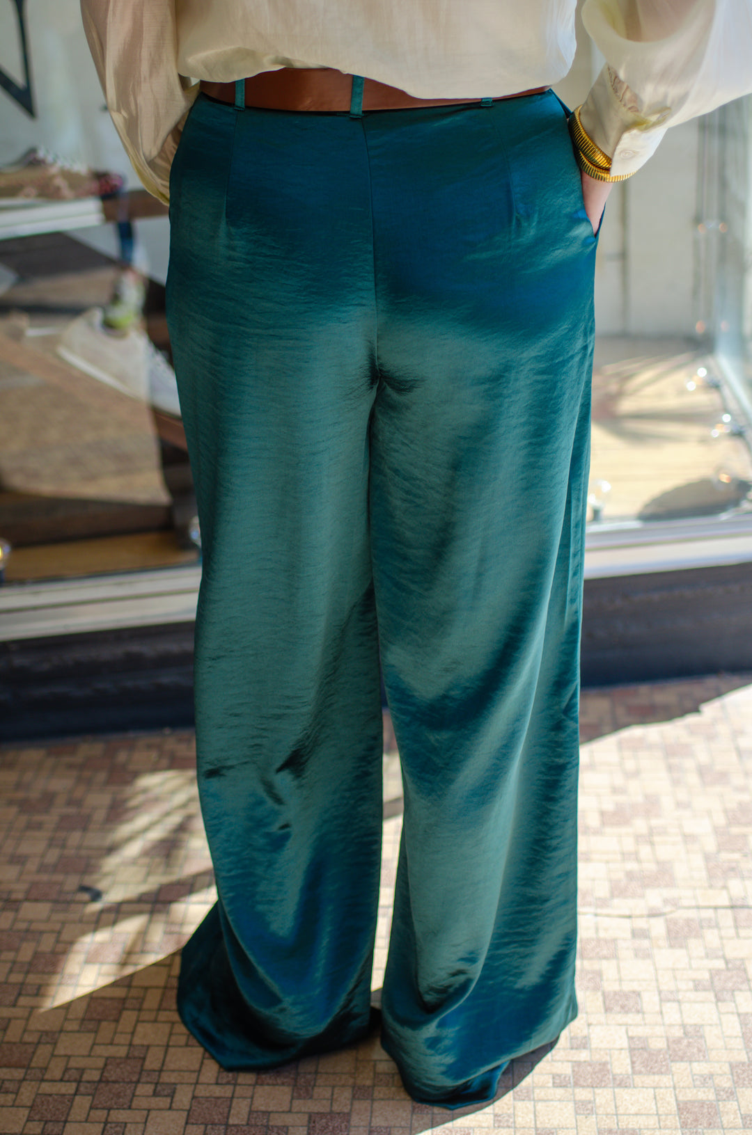 Elevated Style Silky Wide Leg Pants in Emerald Green
