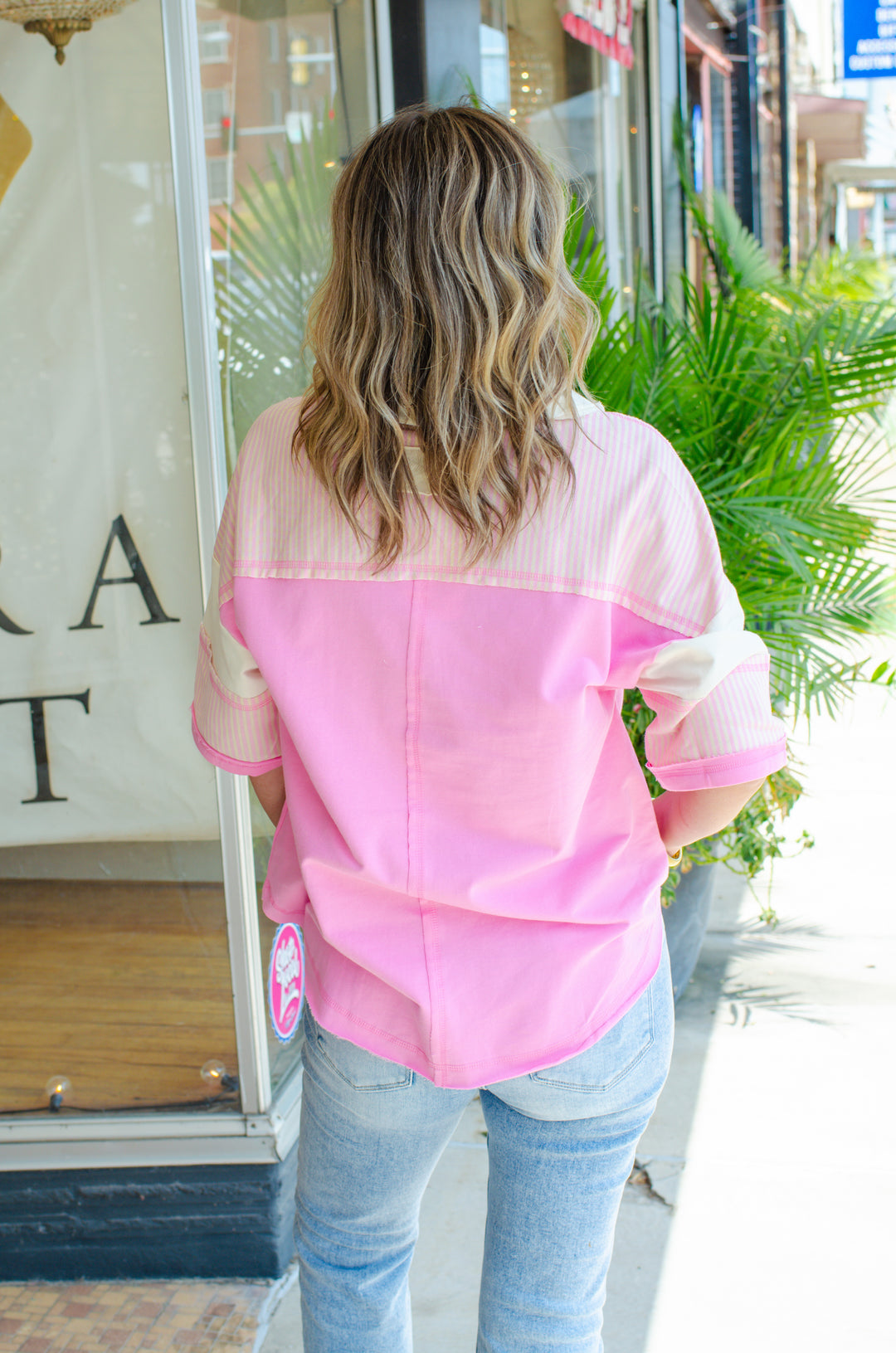 Comfort in You Stripe V-Neck Top in Pink & Cream