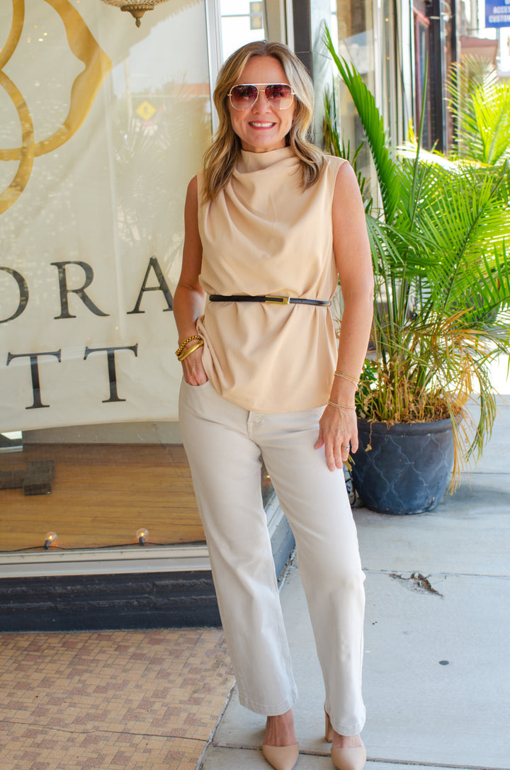 Perfecly Poised Belted Top in Ivory