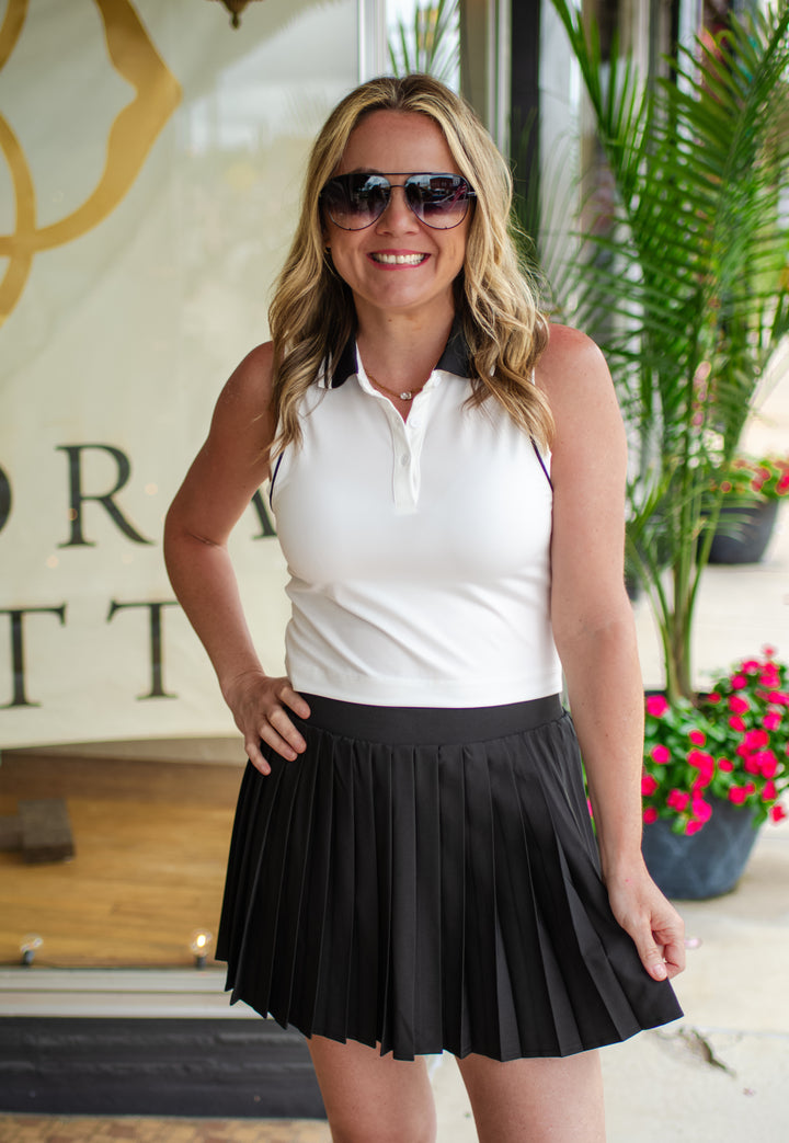 Make It Right White & Black Crop Collared Tennis Top