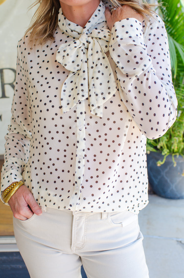 Spot On Polka Dot Neck Tie Top in White & Black