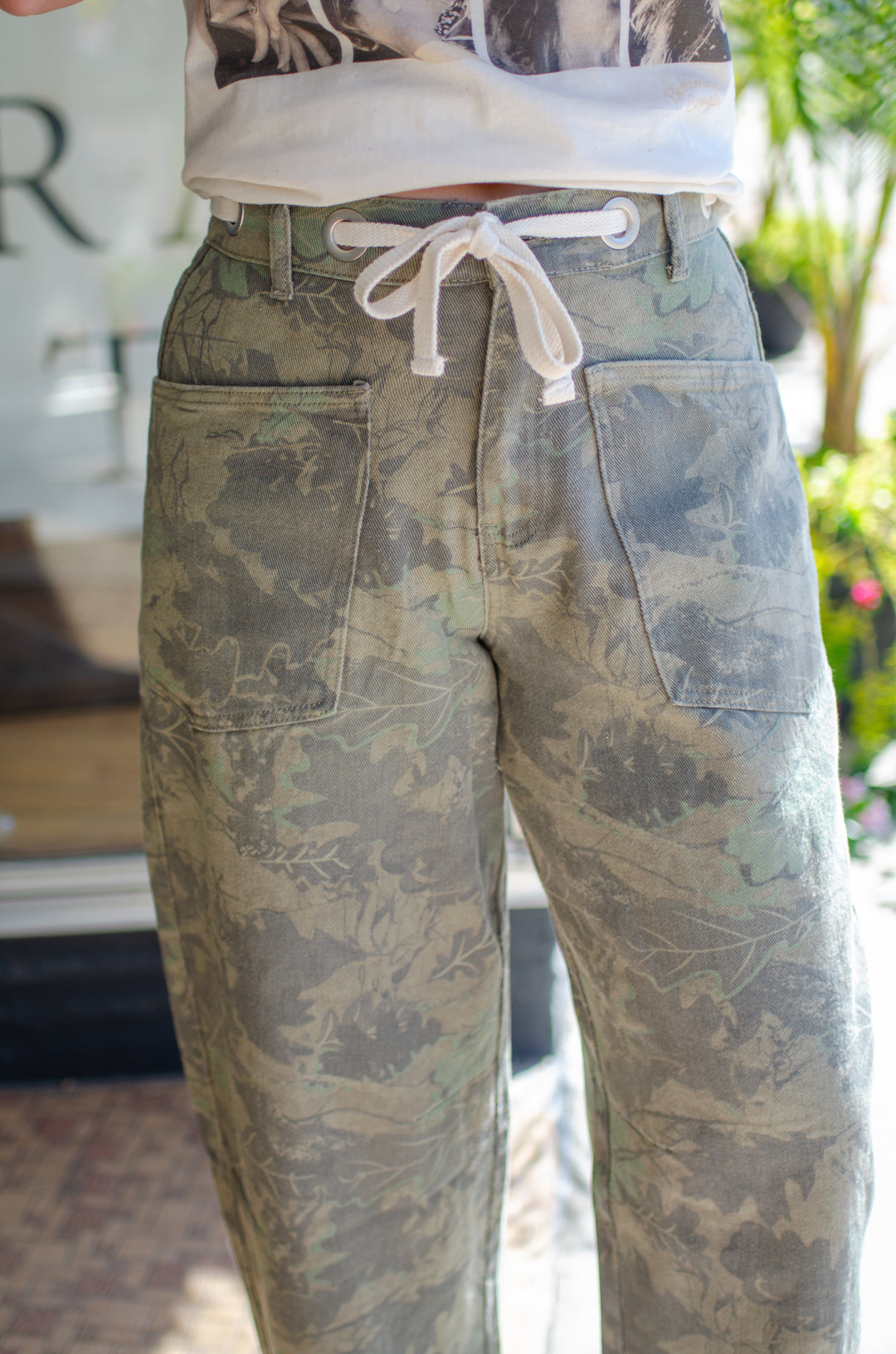 See Right Through You Camo Print Barrel Leg Pants