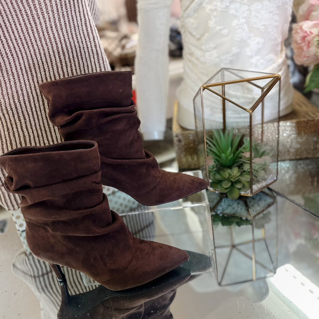 City Stroll Scrunch Faux Suede Boot in Chocolate
