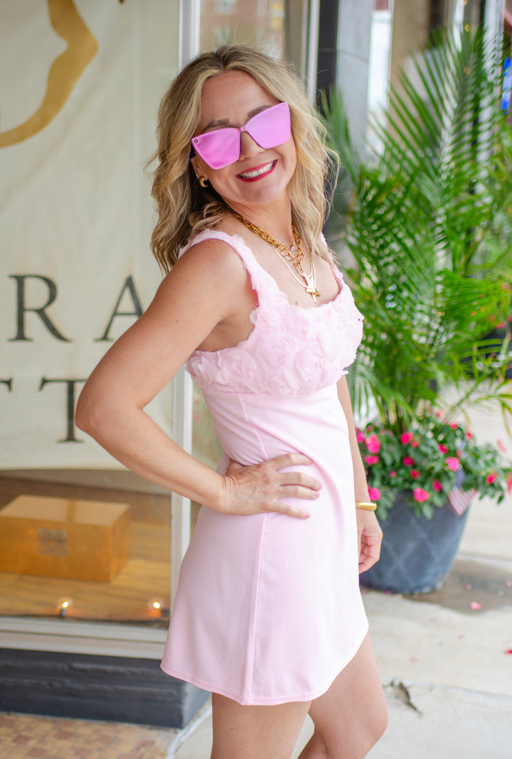 Rosette All Day Floral Mini Dress in Pink