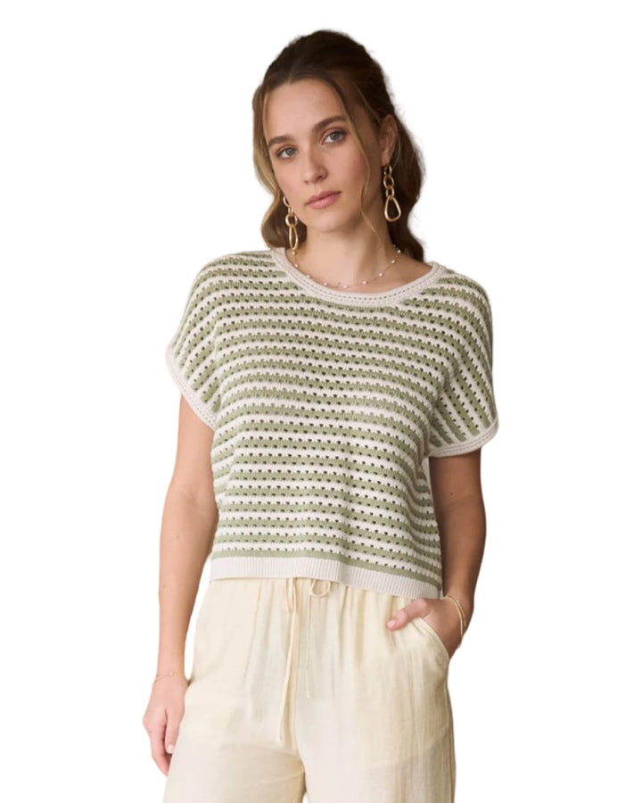 Walk With You Light Olive & Cream Knit Stripe Top