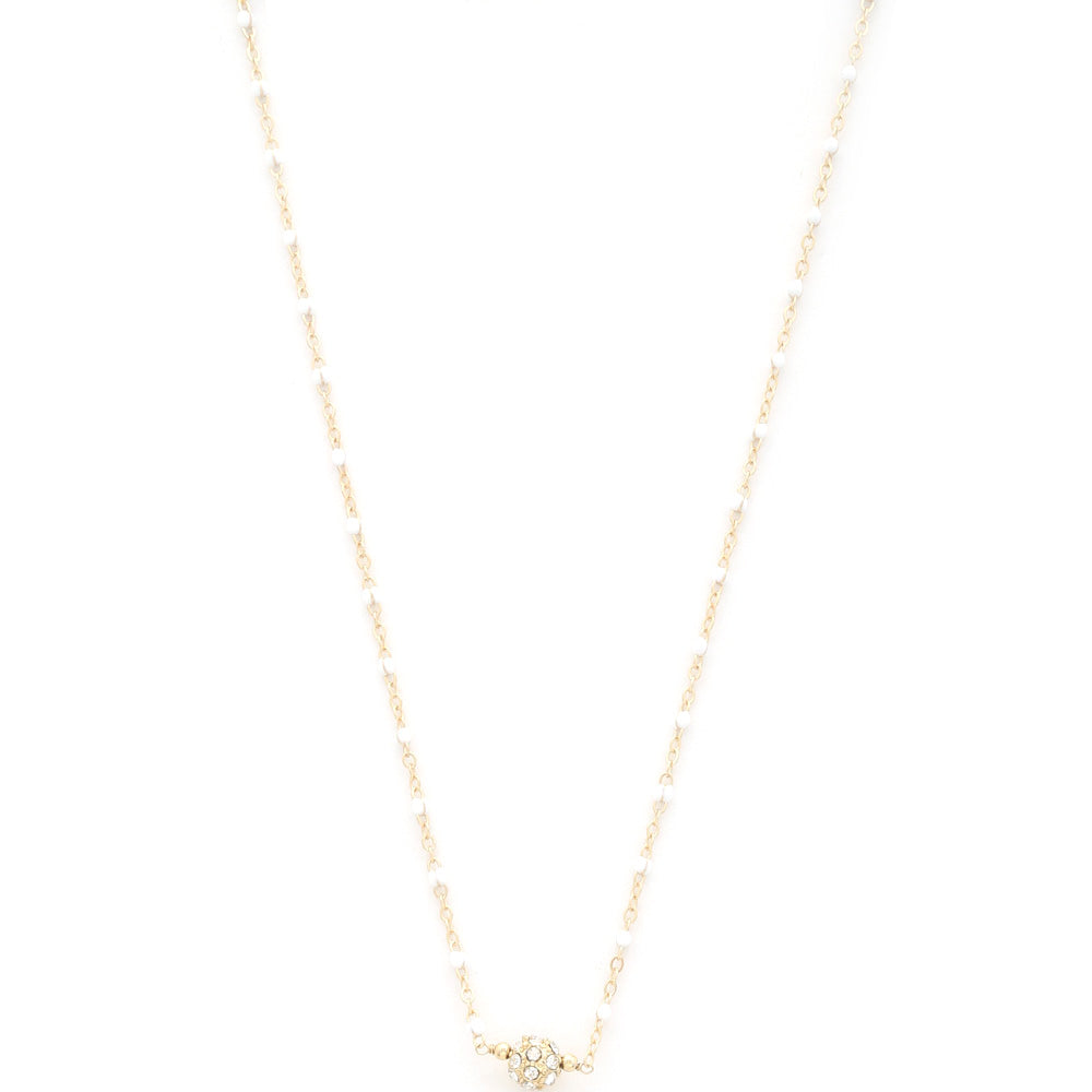 Pearl Embellished Chain Necklace with a Crystal Ball Pendant