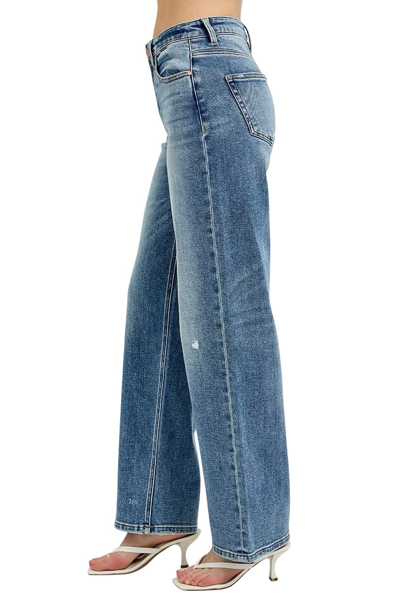 Risen High Rise Wide Leg Jeans in Medium Wash