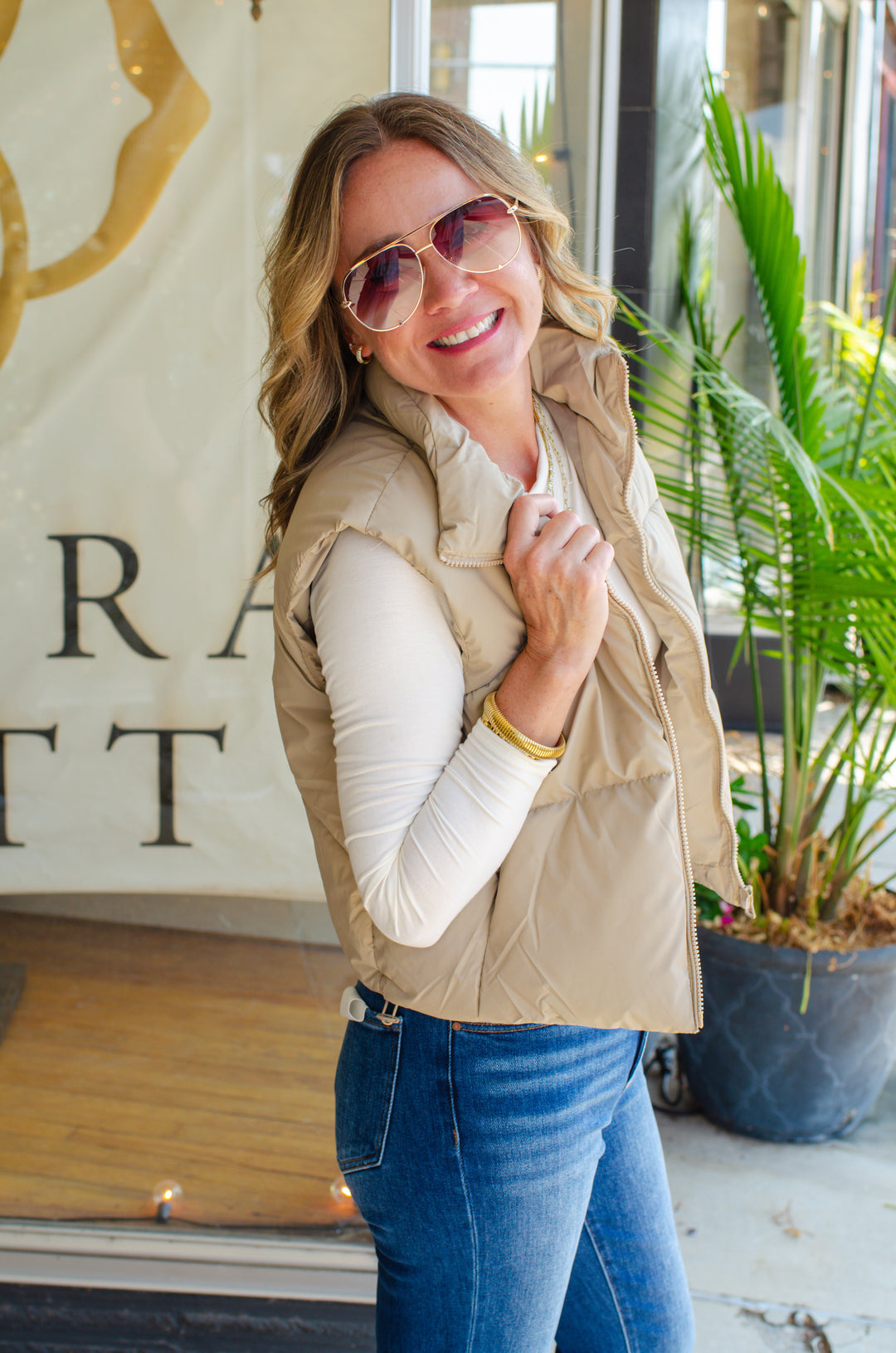 Winter Wishes Puffer Vest in Beige
