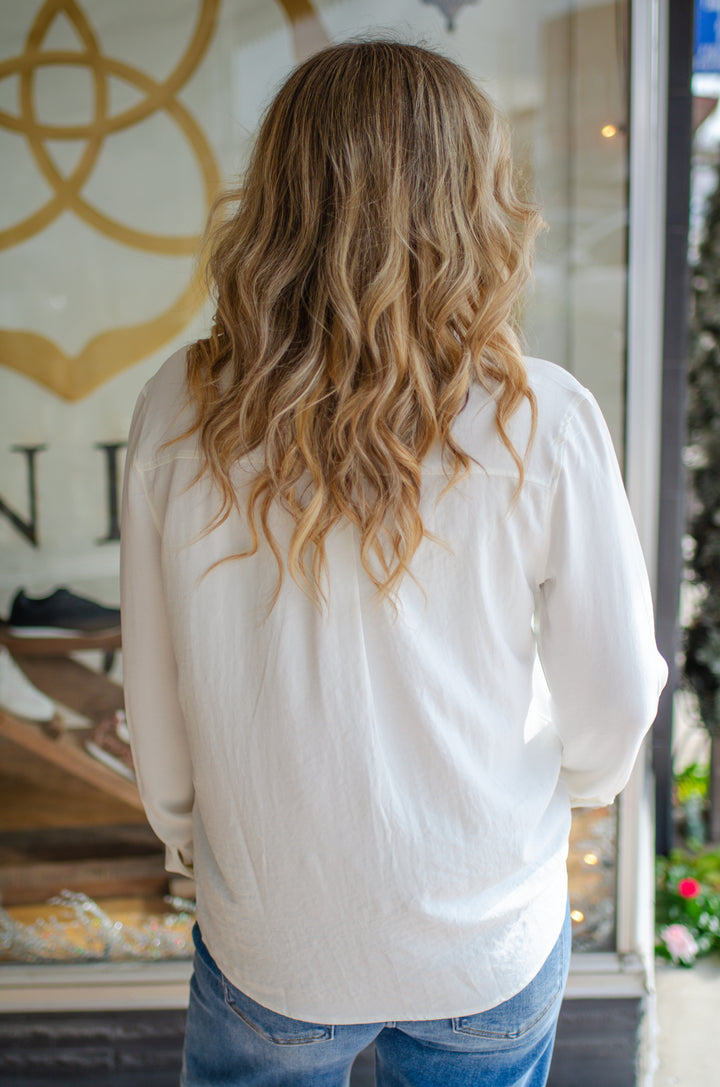 Perfect Day Button Down Blouse in Cream