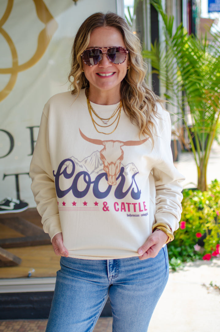 Coors + Cattle Sweatshirt Cut Sweatshirt in Cream