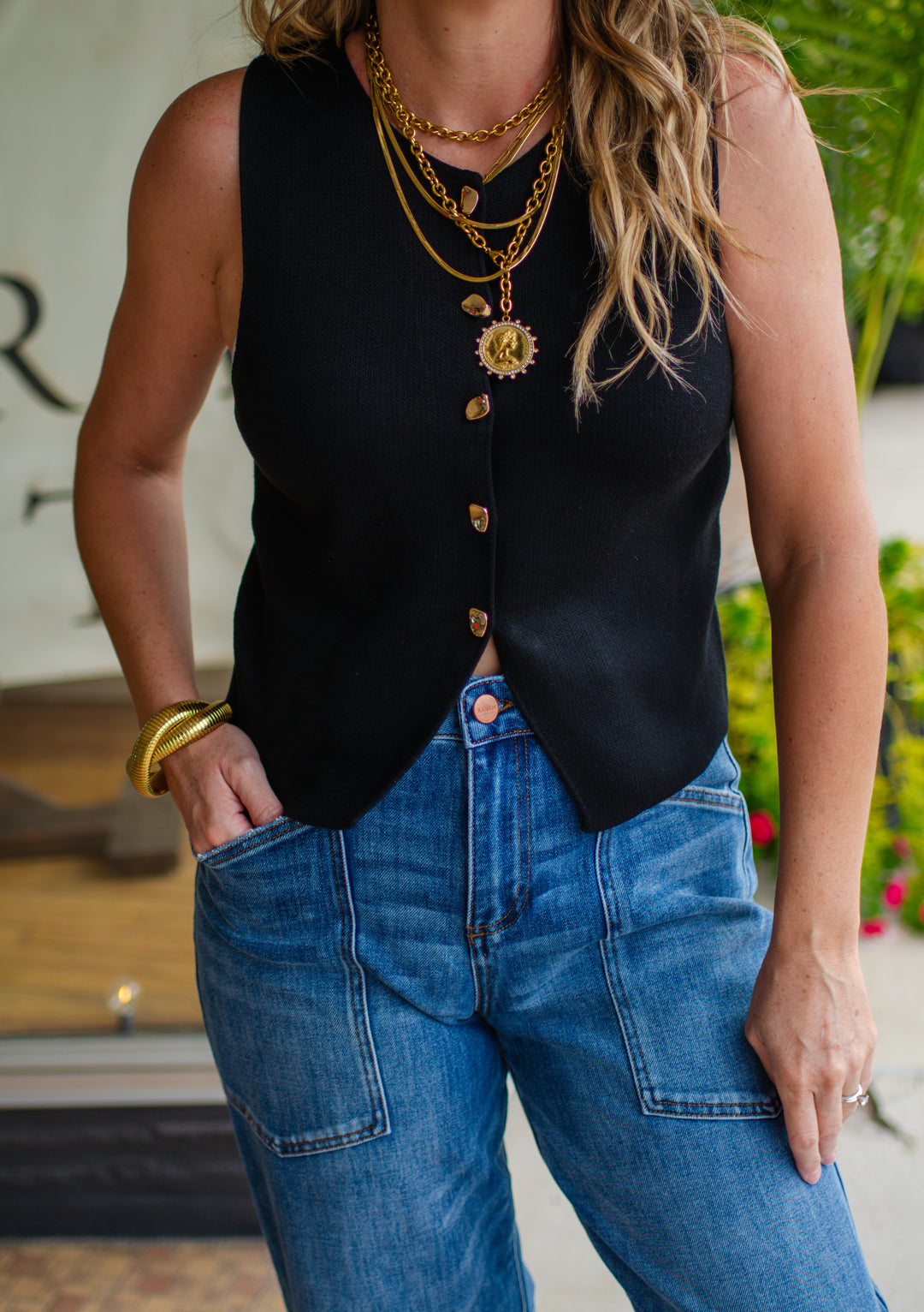 Classic Style Button Down Top in Black