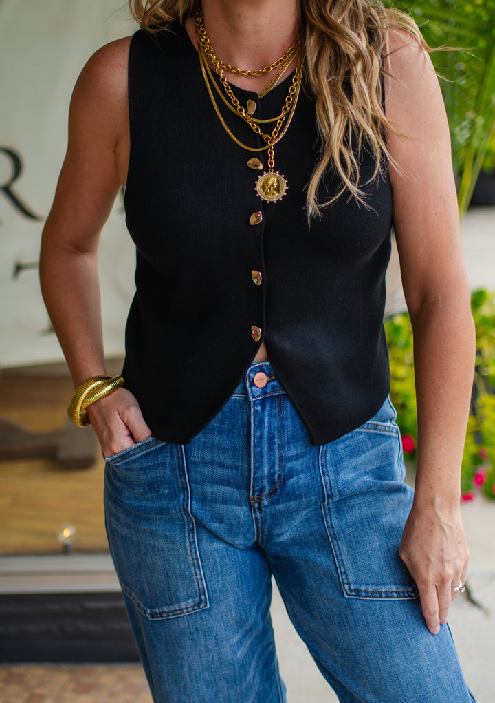 Classic Style Button Down Top in Black