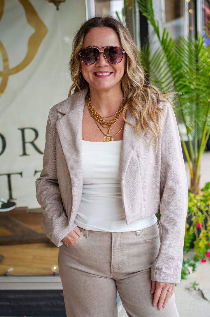 Chic Style Tweed Blazer in Beige