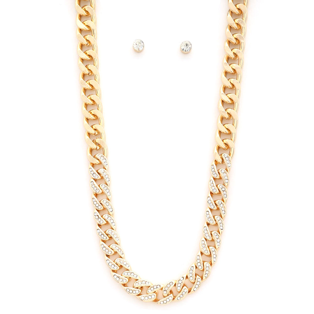 Gold Pave Stone Curb Chain Necklace