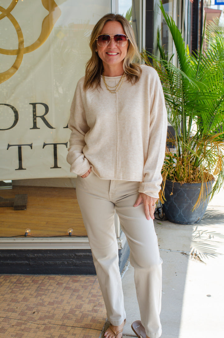 This Love Oatmeal Center Seam Rolled Neck Sweater in Oatmeal