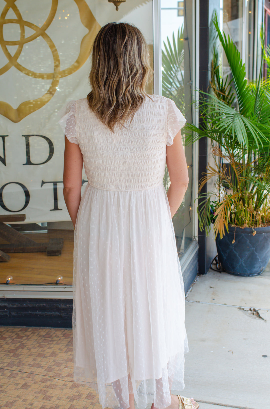 Whimsical Fall Tulle Midi Smocked Dress in Cream