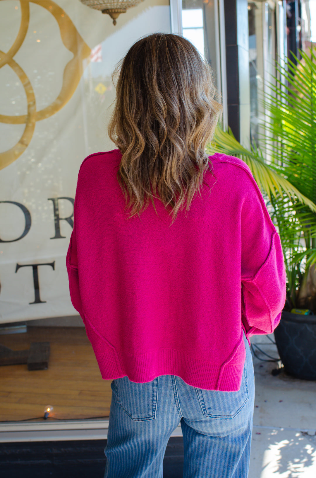 Cozy Up V-Neckline Oversized Sweater in Pink