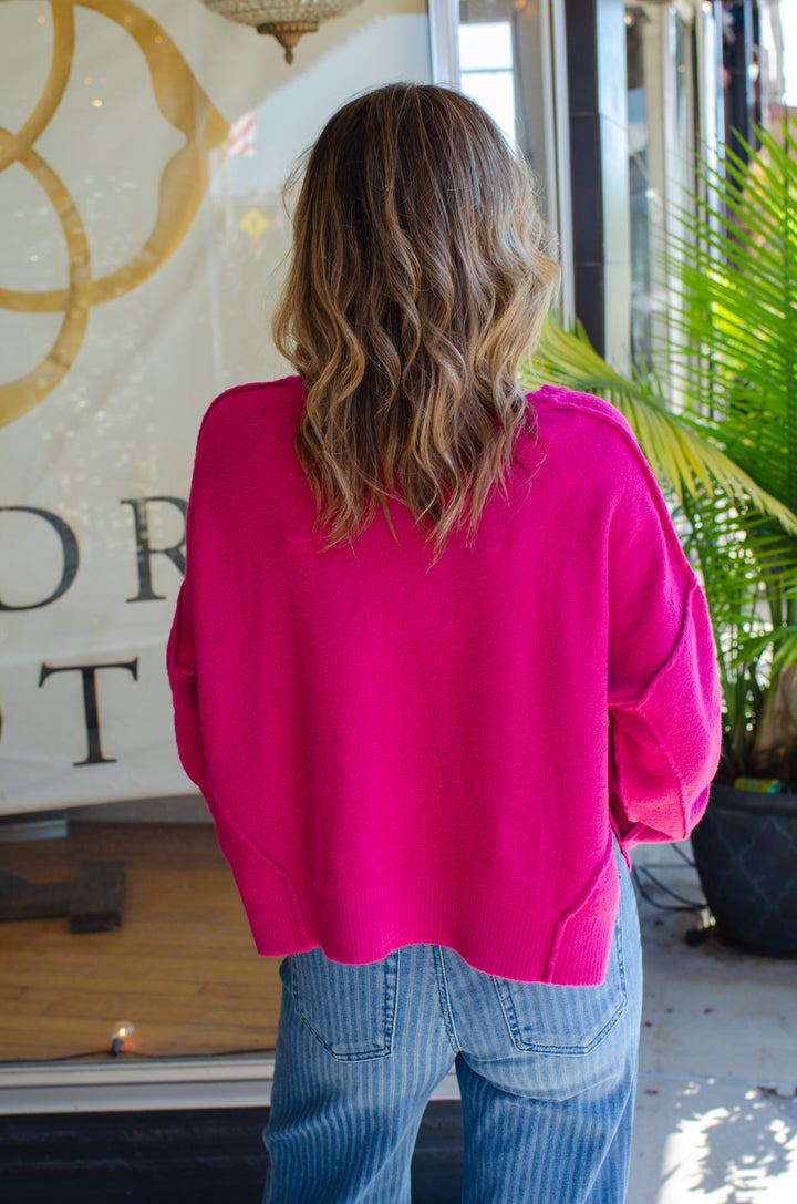 Cozy Up V-Neckline Oversized Sweater in Pink