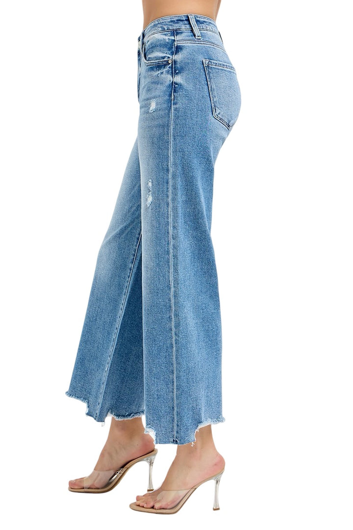 Risen High Rise Crop wide leg jeans in Medium Wash