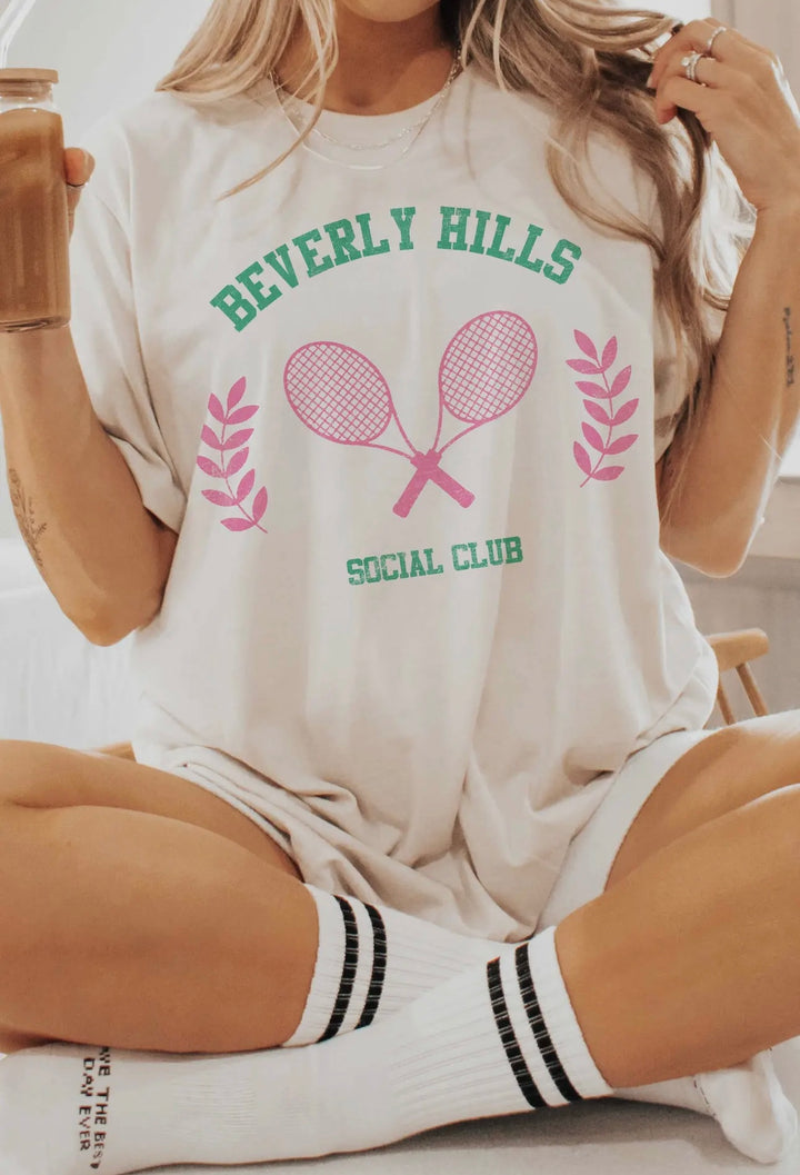 Beverly Hills Social Club Oversized Graphic Tee in Ivory