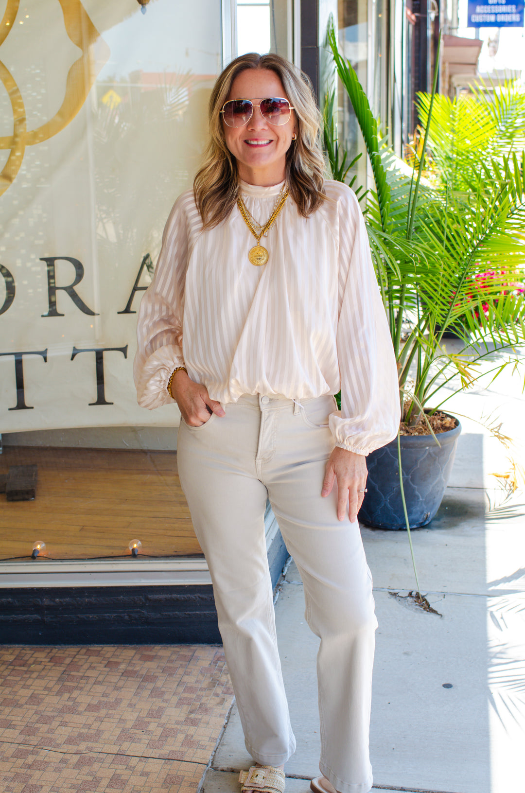 Delightful Charm High Neck Top in Cream