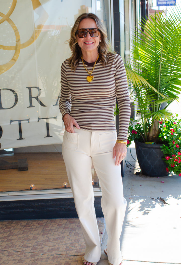 Retro Stripe Fitted Long Sleeve Top in Brown Mix