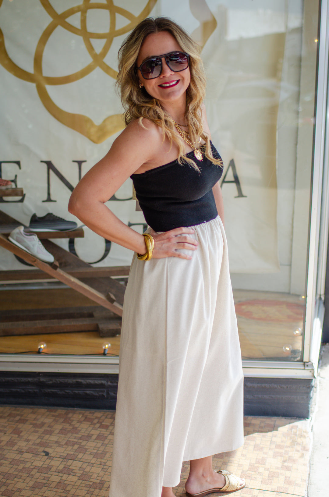 Beach Stroll Two Tone Knit Dress in Oatmeal & Black