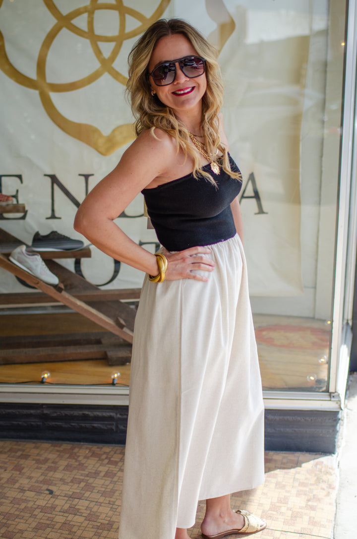 Beach Stroll Two Tone Knit Dress in Oatmeal & Black