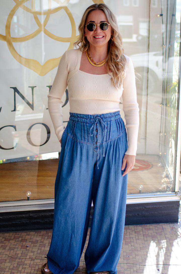 Day Out Denim High Waist Wide Leg Bottom Pants