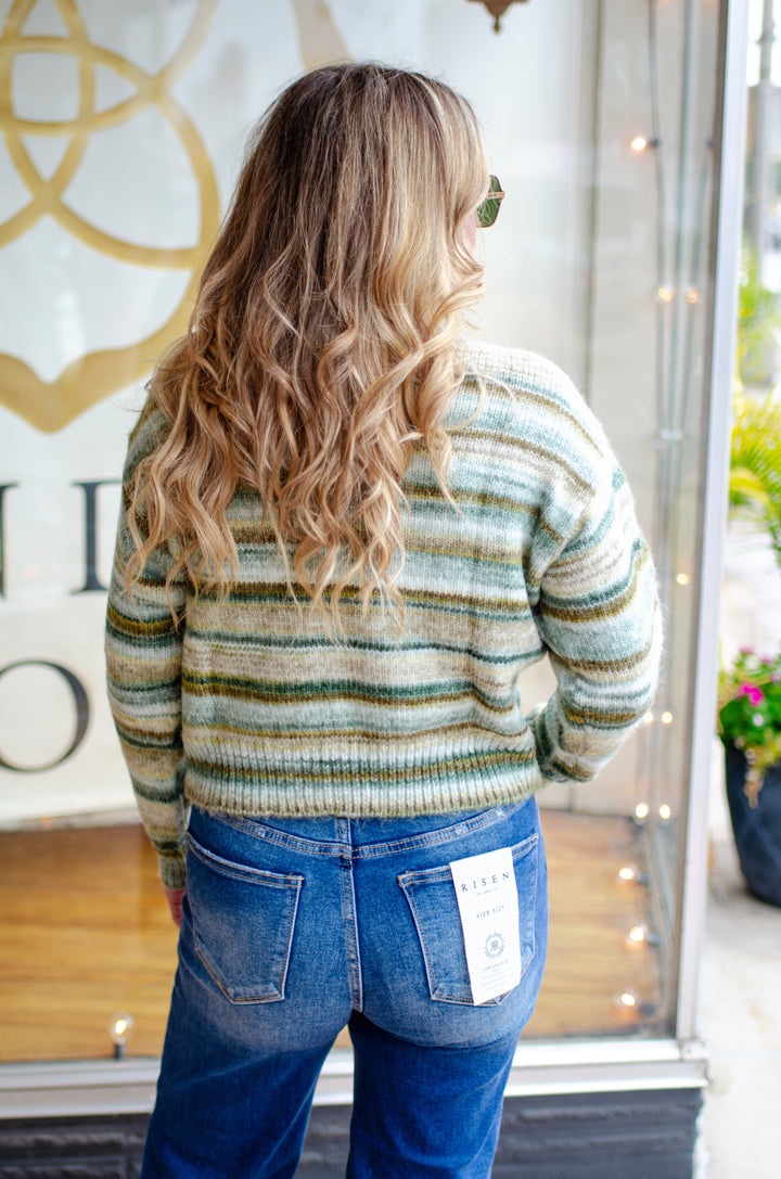 Shades Of Green Multi Color Stripe Knit Sweater Top