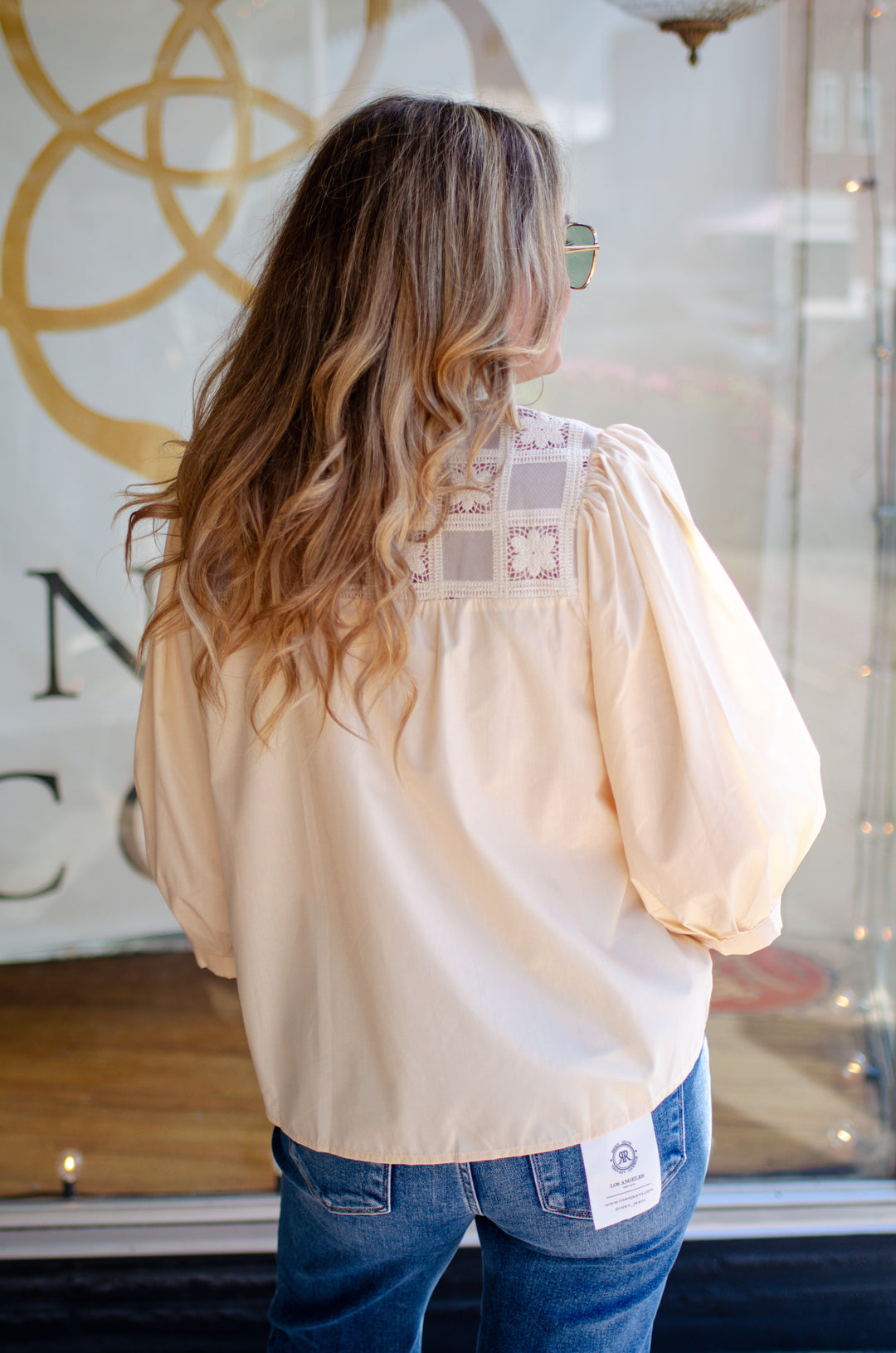 Out for Brunch Crochet Lace Detailed V-Neck 3/4 Sleeve Blouse in Cream