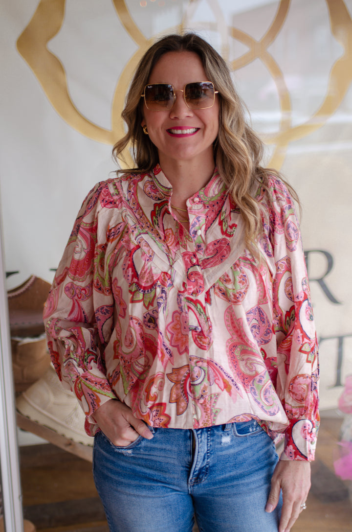 Paisley Bohemian Printed Button Down Blouse