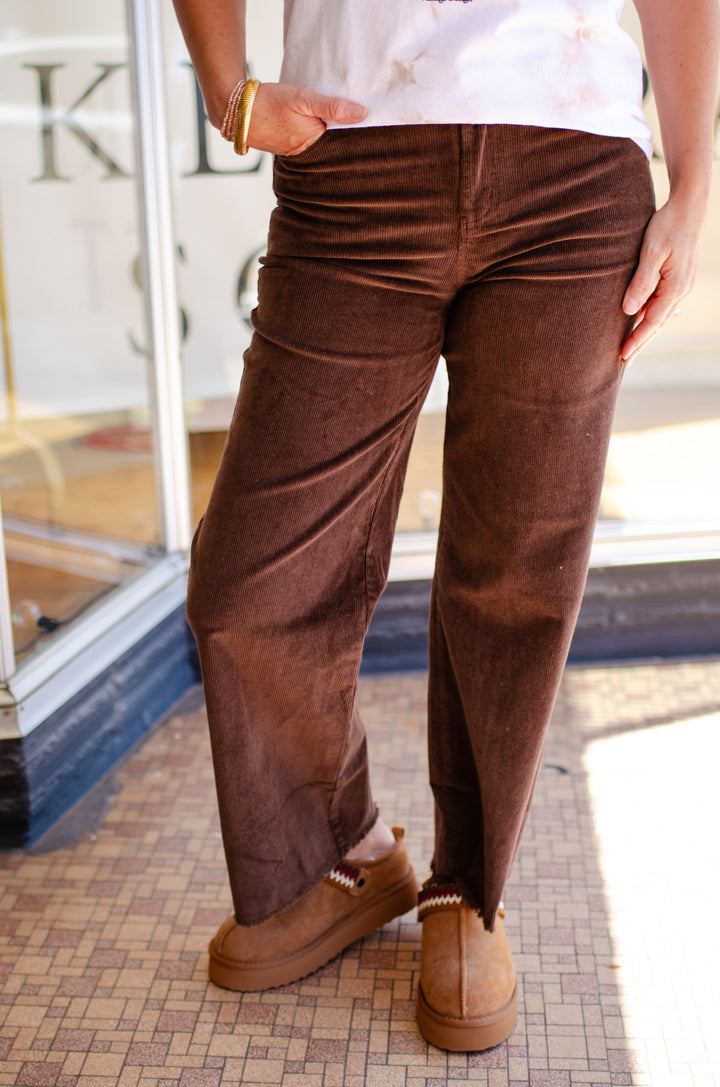 Fall Wishes Corduroy High Waist Wide Leg Pant in Coffee