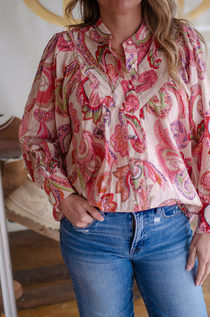 Paisley Bohemian Printed Button Down Blouse