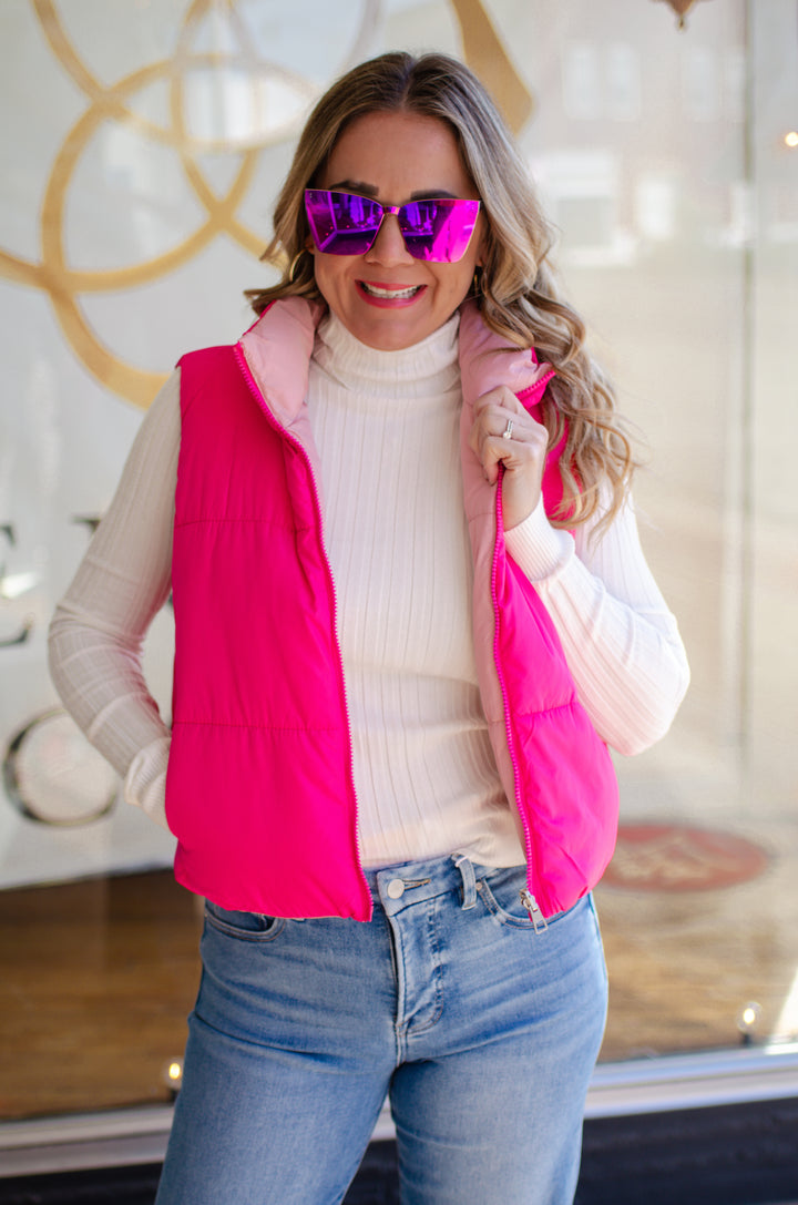 Double Time Reversible Vest-Hot Pink/Light Pink