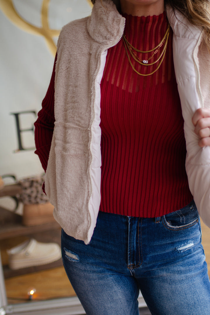 Making Moves Sheer Sweetheart Knit Long Sleeve Top in Wine