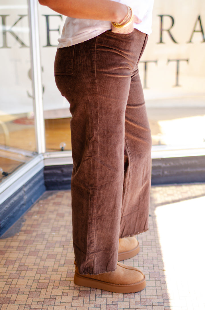 Fall Wishes Corduroy High Waist Wide Leg Pant in Coffee