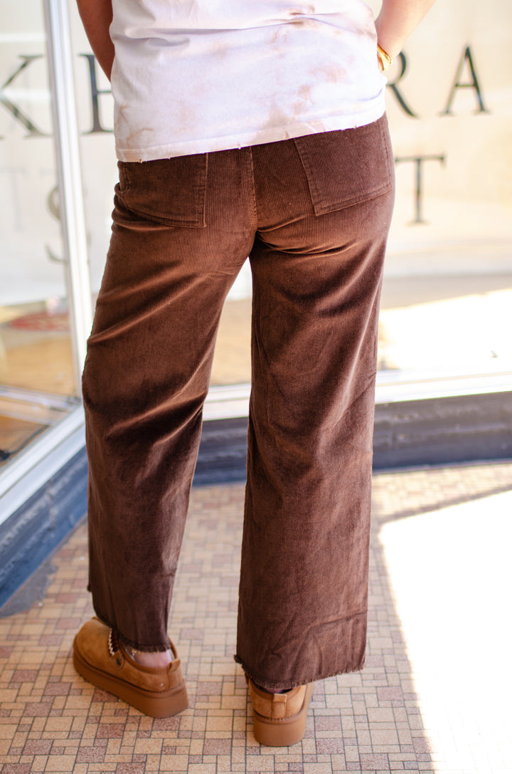 Fall Wishes Corduroy High Waist Wide Leg Pant in Coffee