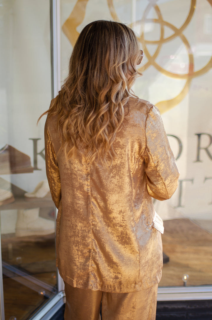 Metallic Moments Metallic Gold Open Front Blazer