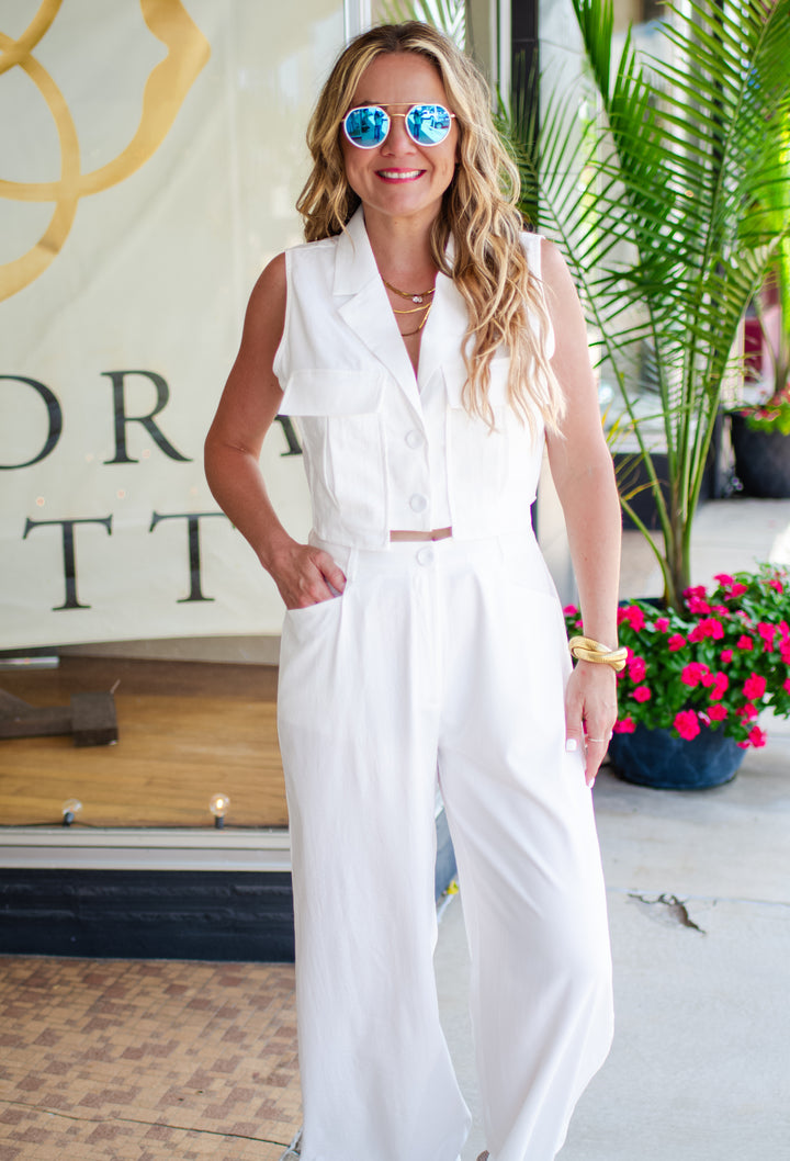 Miami Moment High Rise White Pleated Front Pants in White