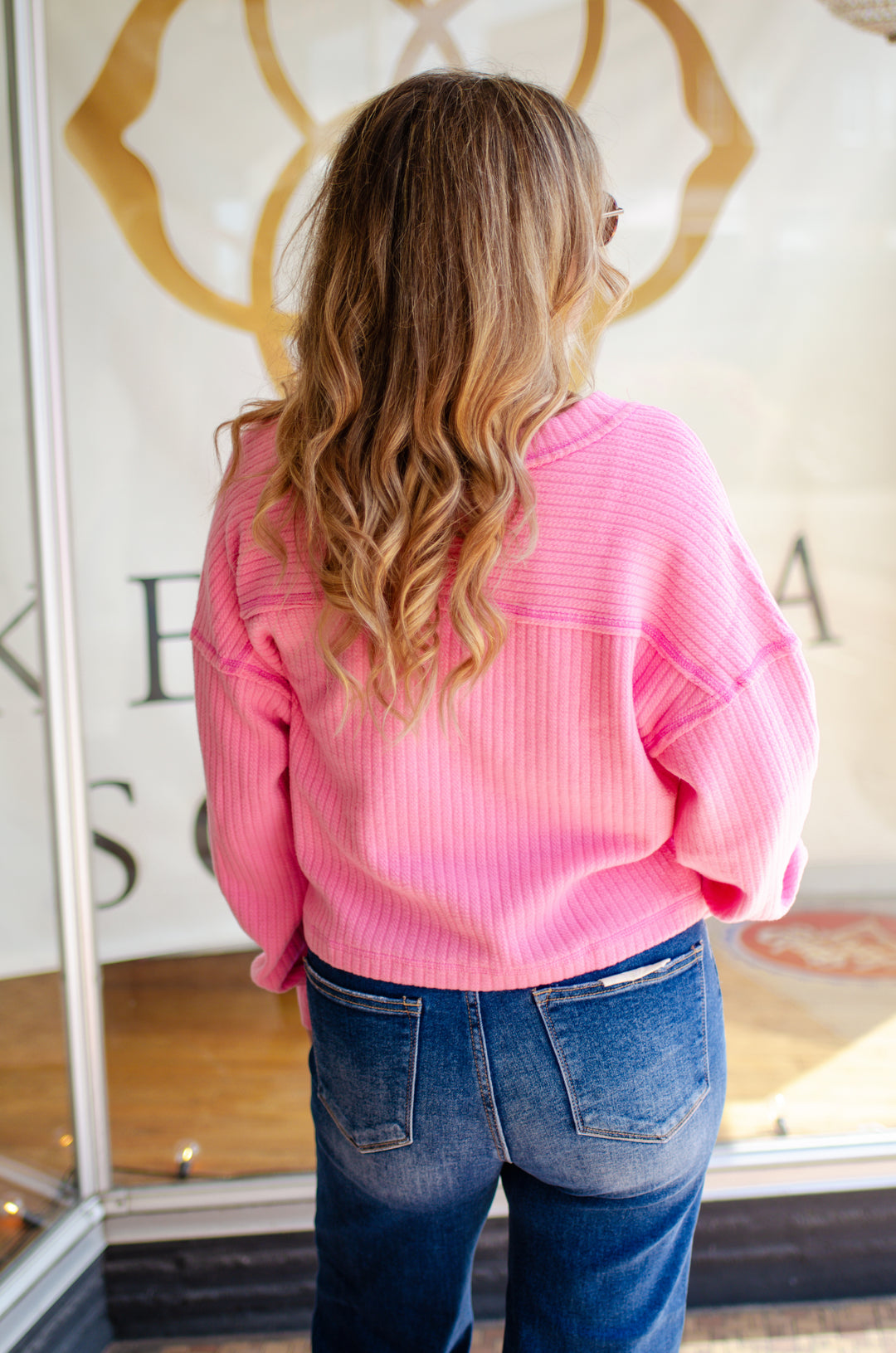 Comfort & Style V-Neckline Long Sleeve Top in Pink