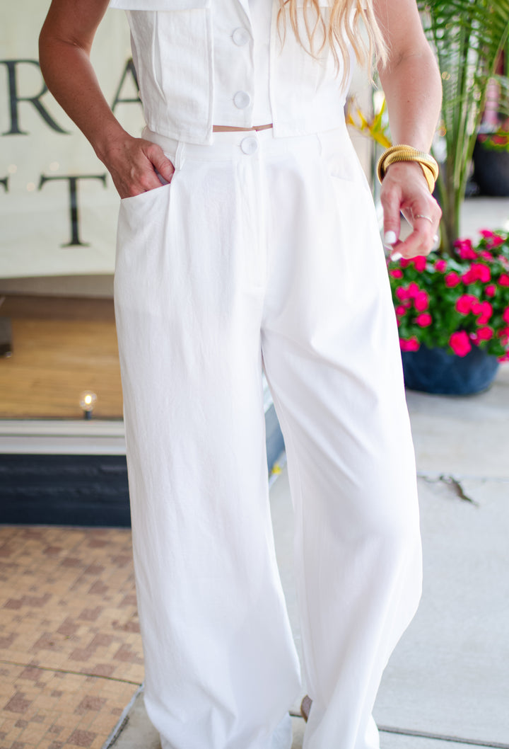 Miami Moment High Rise White Pleated Front Pants in White