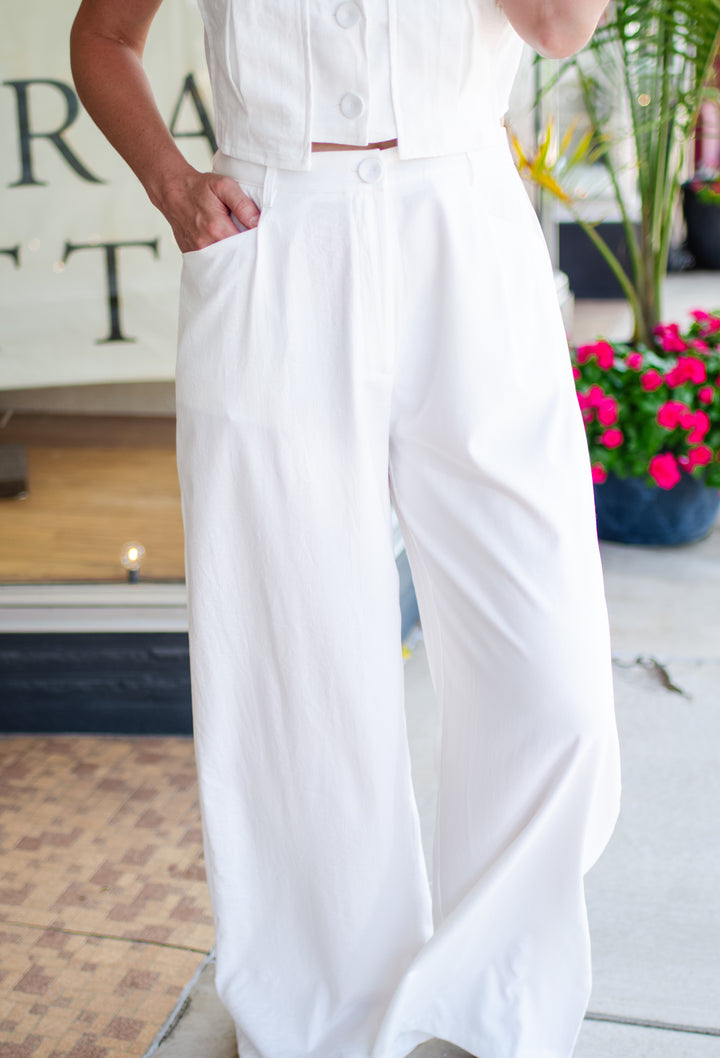 Miami Moment High Rise White Pleated Front Pants in White