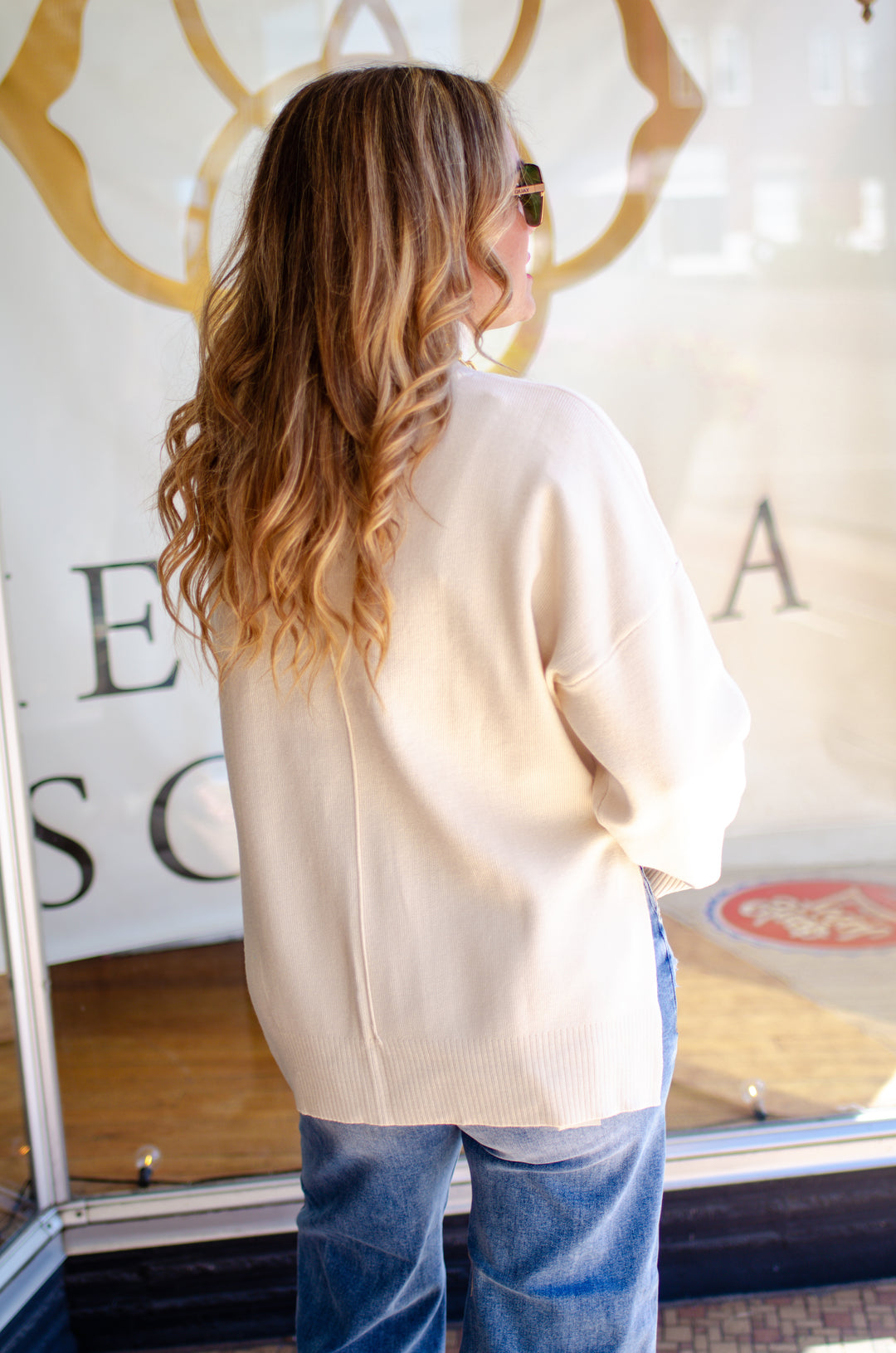 True To You Mock Neckline Straight Cut Sweater in Cream