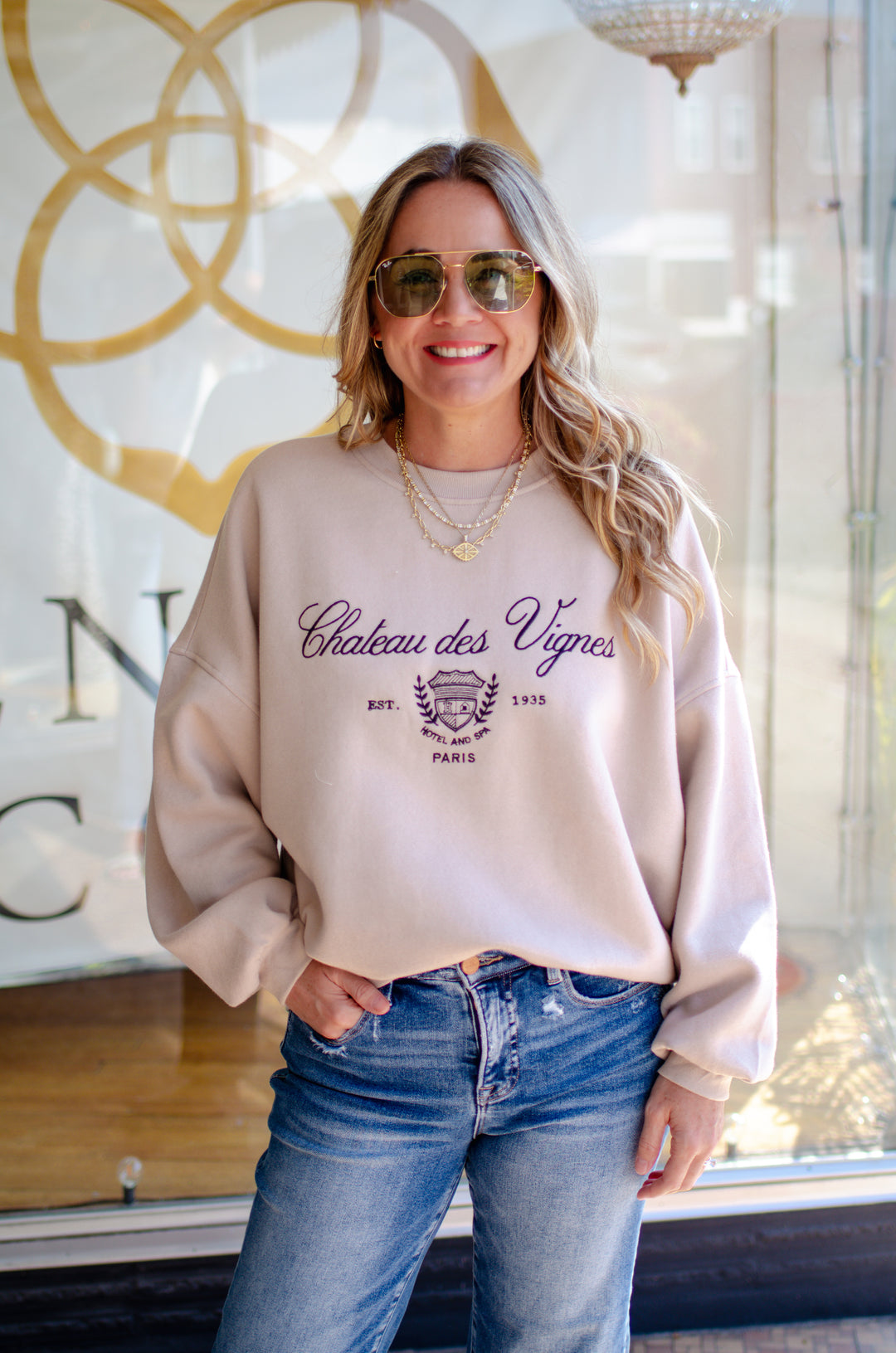 Paris Embroidered Taupe Sweatshirt